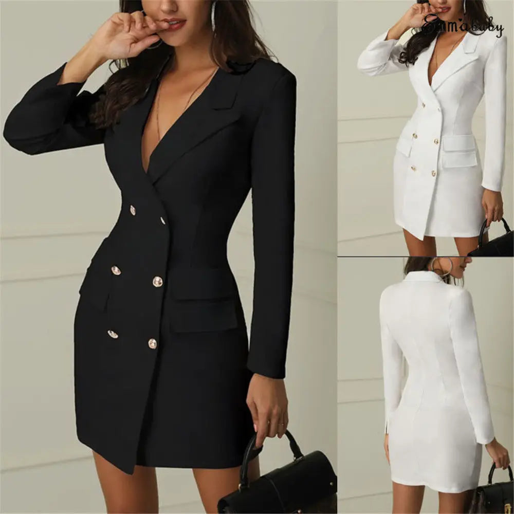 Women Elegant Office Dresses Casual Blazer White Black Dress 2023