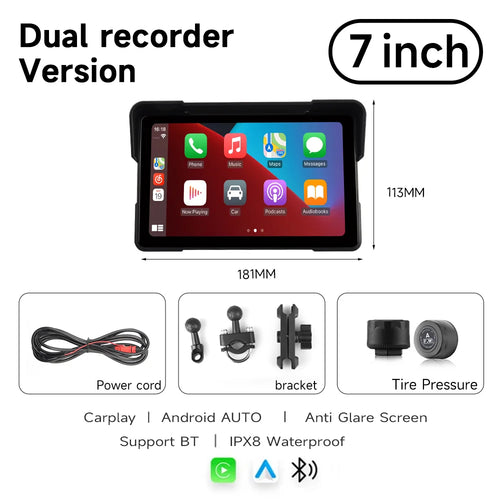 7'' Motorcycle DVR GPS navigator Dash Cam Wireless Carplay Android