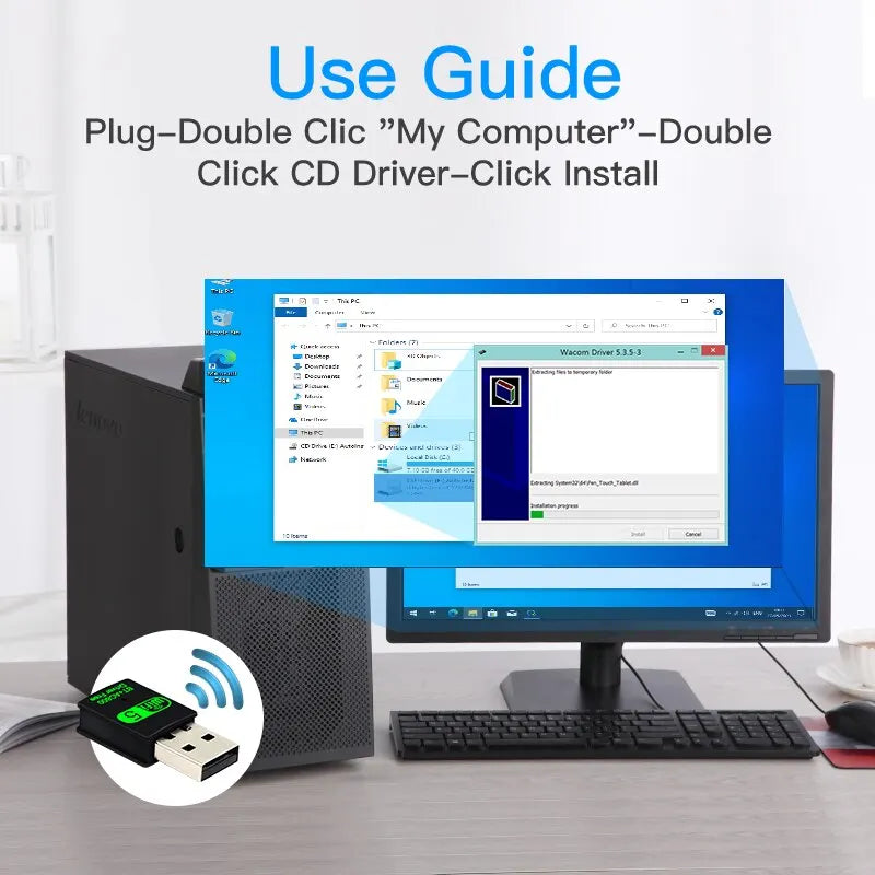 FENVI 600Mbps USB WiFi Bluetooth Adapter 2in1 Dongle Dual Band 2.4G