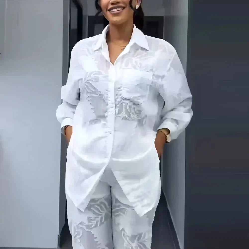 Pant Sets Woman 2 Pieces Suits Female Clothing Casual Shirt Loose Wide