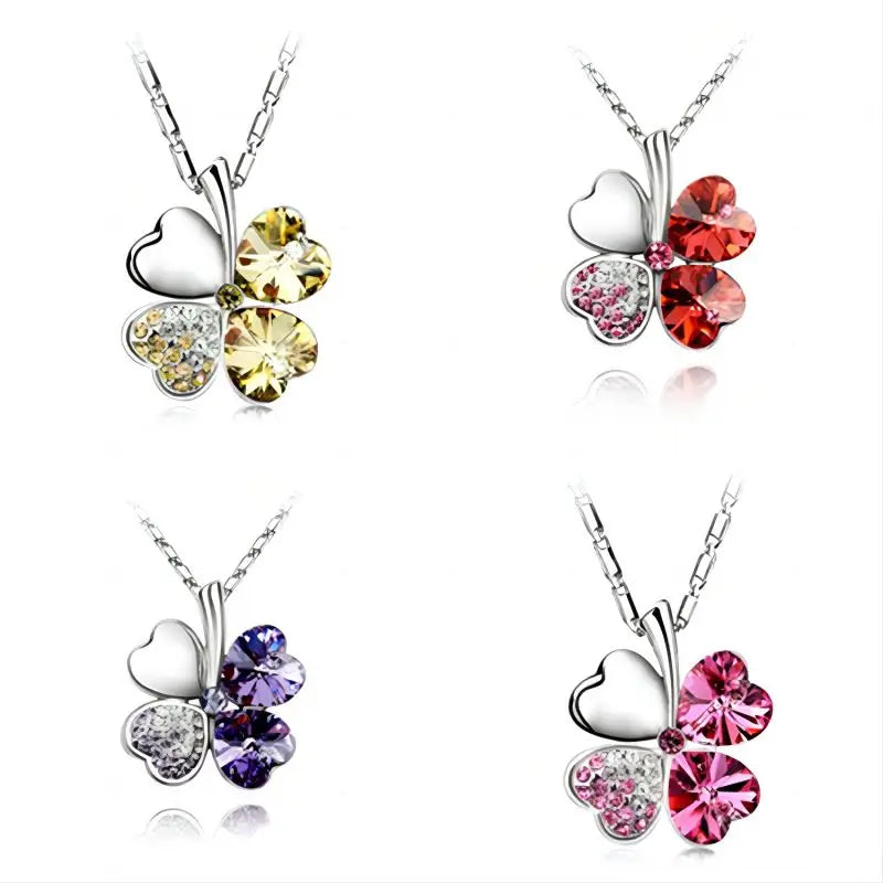 TRPOPSYN Crystal 4 Four Leaf Leaves Clover Pendant Necklaces Lover