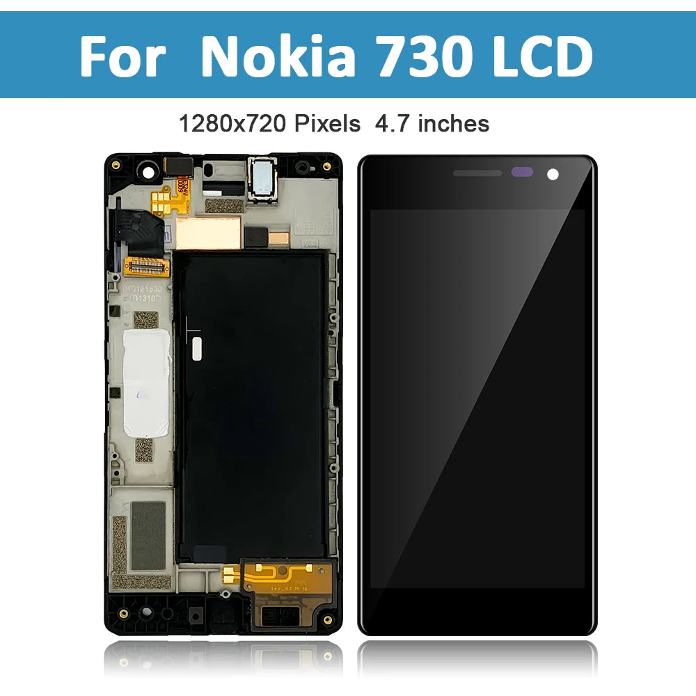 Original 4.7'' LCD Touch Screen For NOKIA Lumia 730 Display With Frame