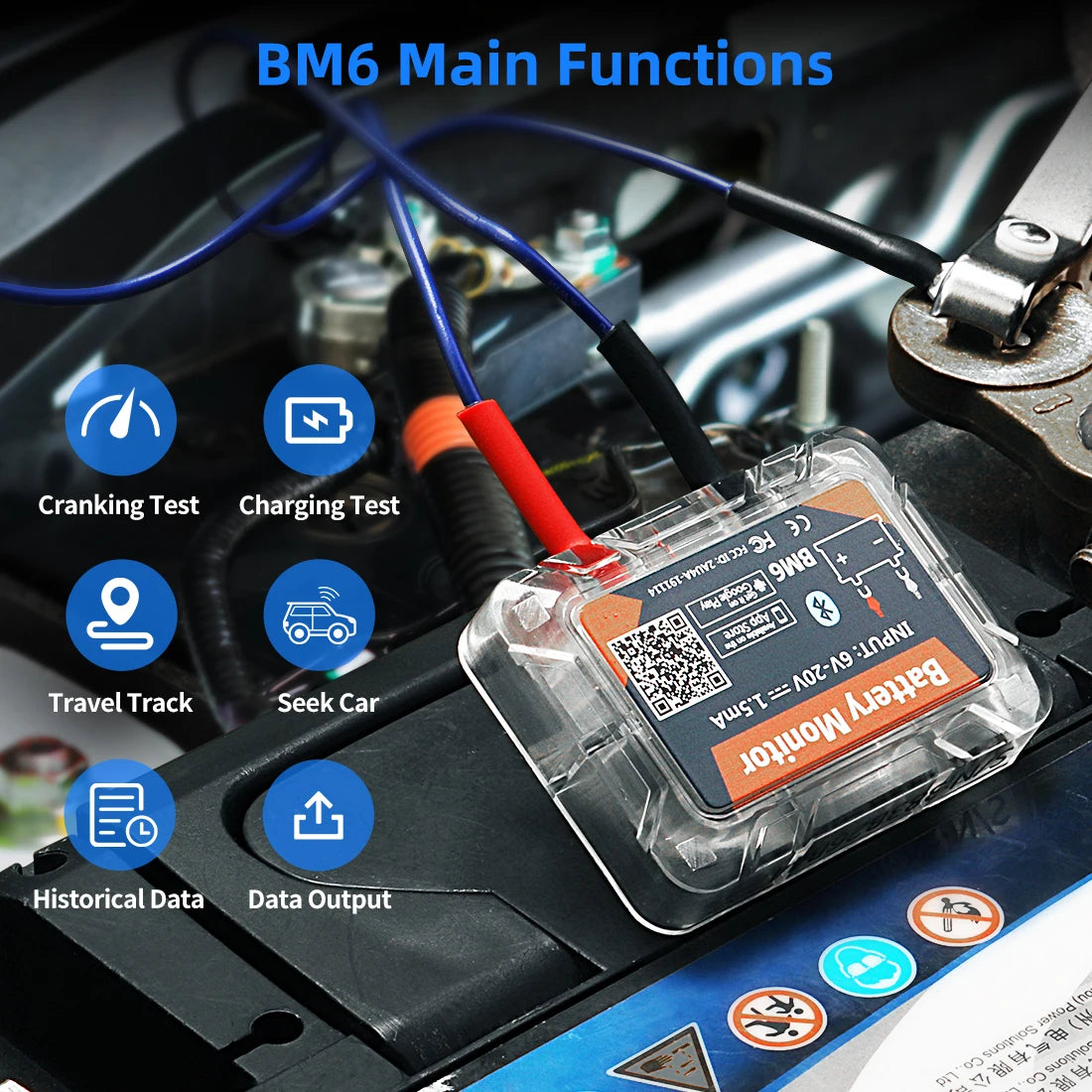 BM6 Battery Tester Monitor 12V Car Battery Indicator with Bluetooth