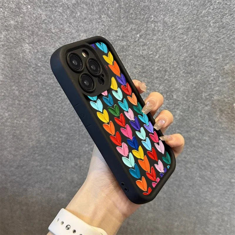 Colorful Love Heart Phone Case For iPhone 16 14 13 12 11 Pro Max XS XR