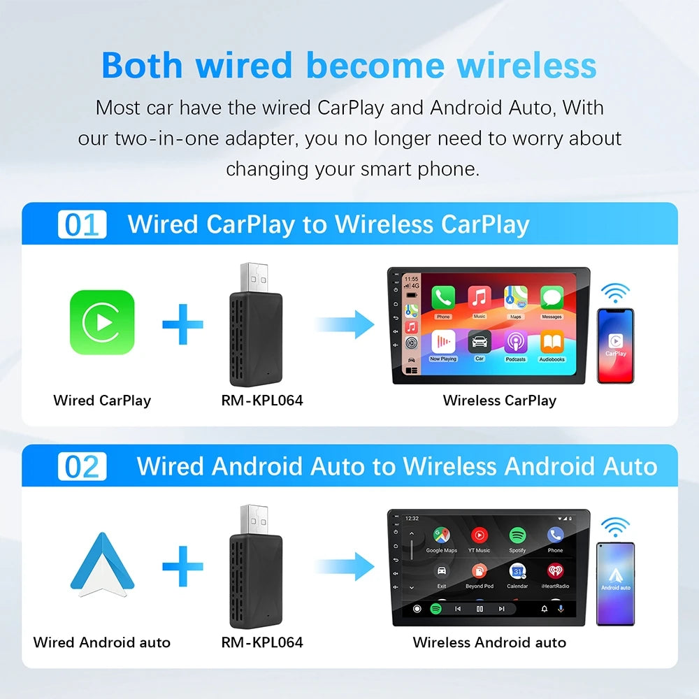 Carplay Wireless Adapter Android Auto 2in 1 Smart Dongle 2024 5G WIFI