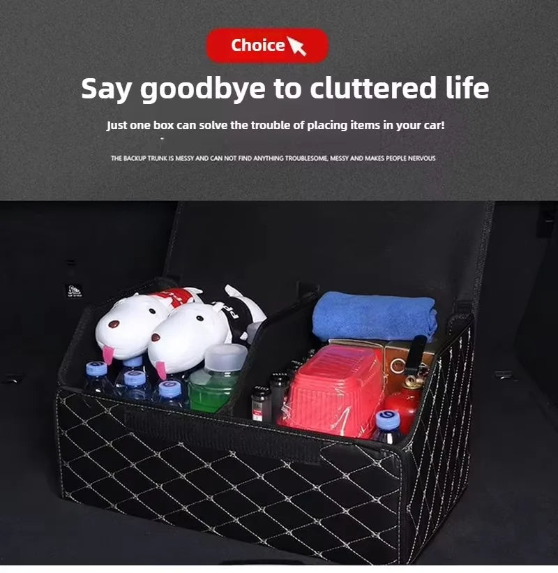 PU Leather Car Trunk Organizer Box Foldable Waterproof Durable Storage