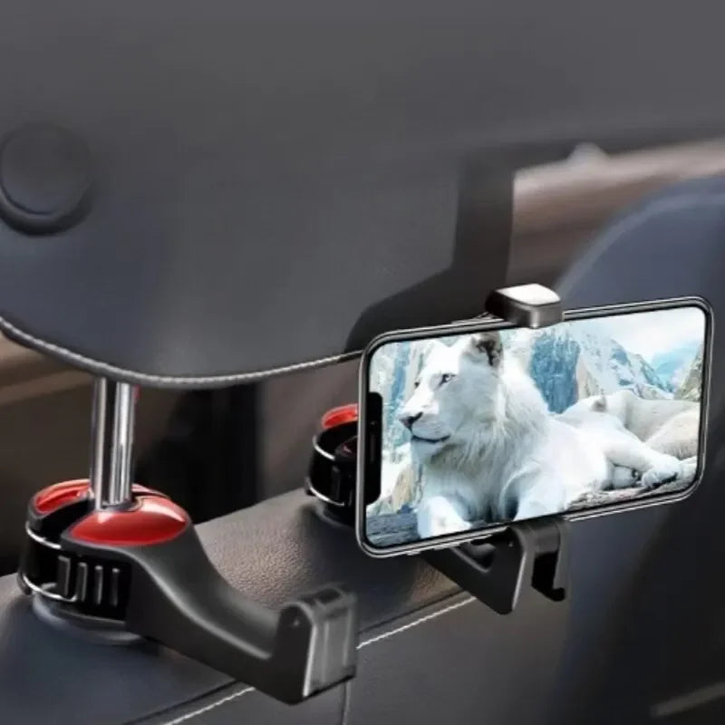 Car Headrest Hook & Phone Holder Seat Back Hanger for Rear Seat Cradle