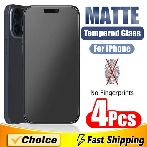 4Pcs Matte Tempered Glass For iPhone 14 13 12 11 15 Pro Max 7 8 16