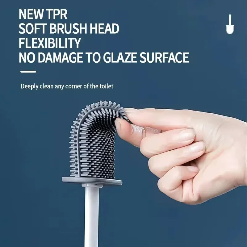 Wall Hanging Toilet Cleaning WC Brush Holder Long Handled Silicone