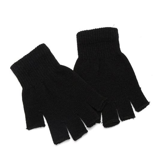 1Pair Unisex Black Half Finger Fingerless Gloves for Women and Men