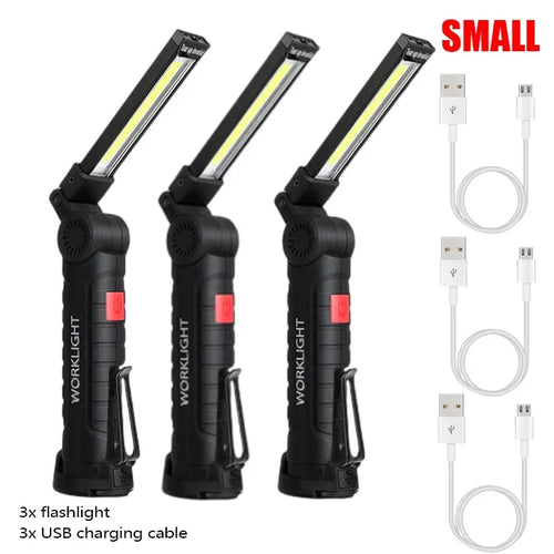 New Portable COB LED Flashlight USB Rechargeable Work Light Magnetic