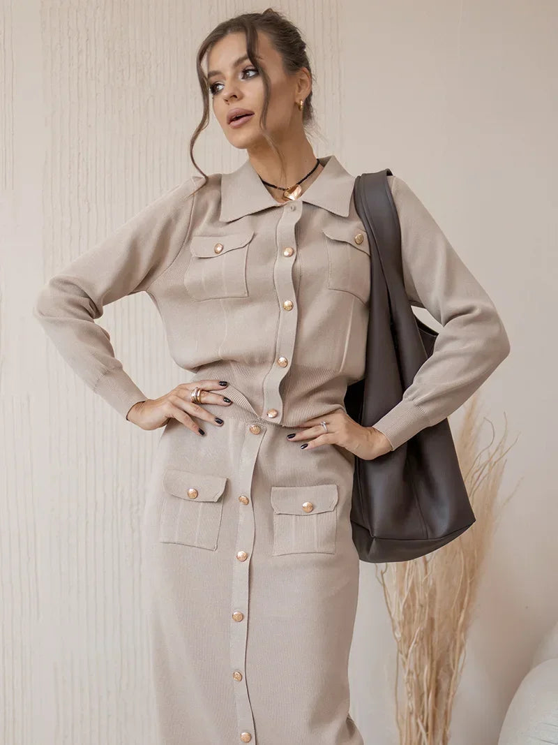 2024 Autumn Winter Elegant Knit Blazer Skirt Set Women Black White