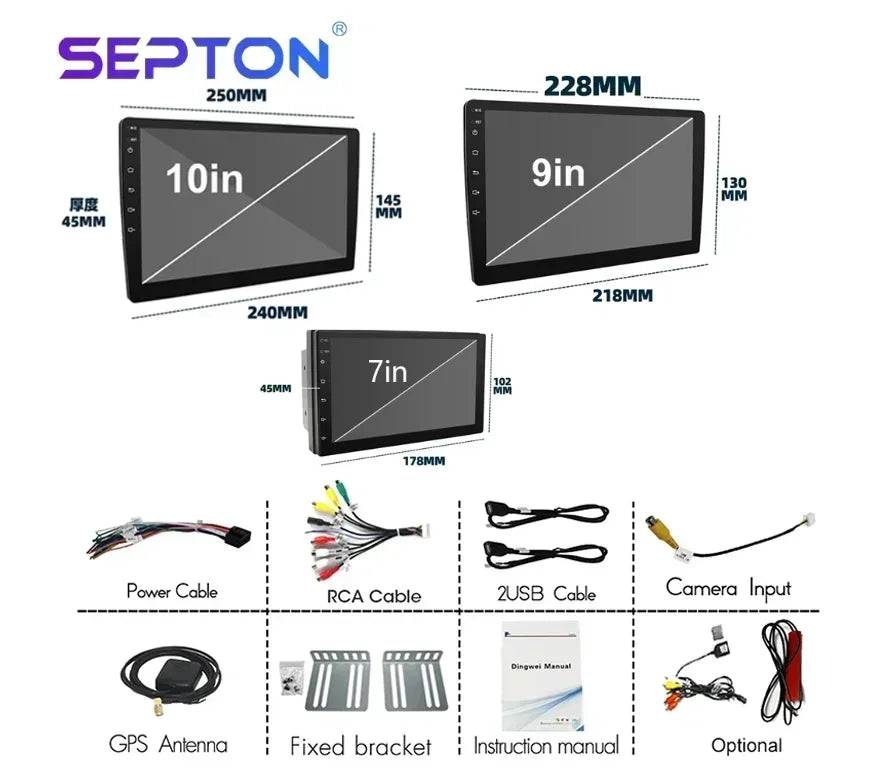 SEPTON 7"/9"/10" Universal 2 DIN Car Radio WIFI Car Audio Multimedia