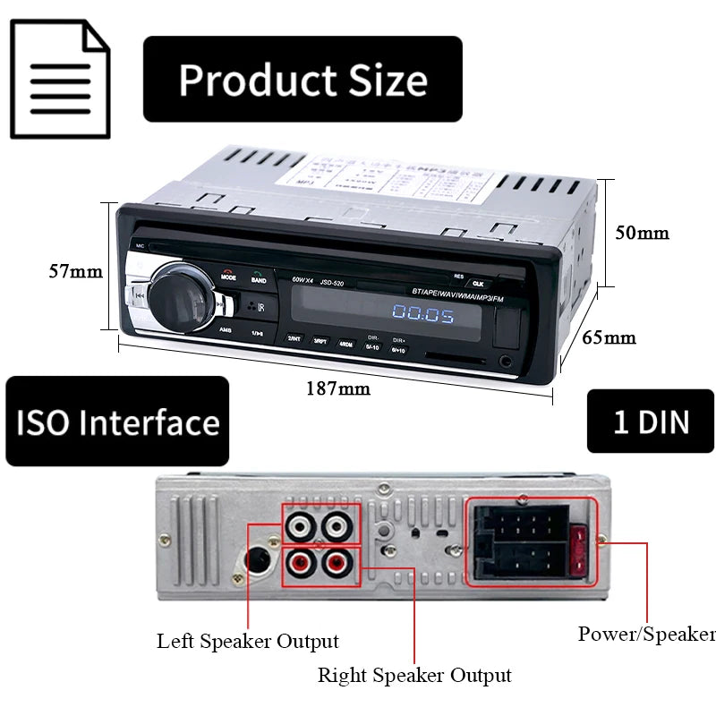 Car Radio 1 din Stereo Player Digital Bluetooth Car MP3 Player 60Wx4