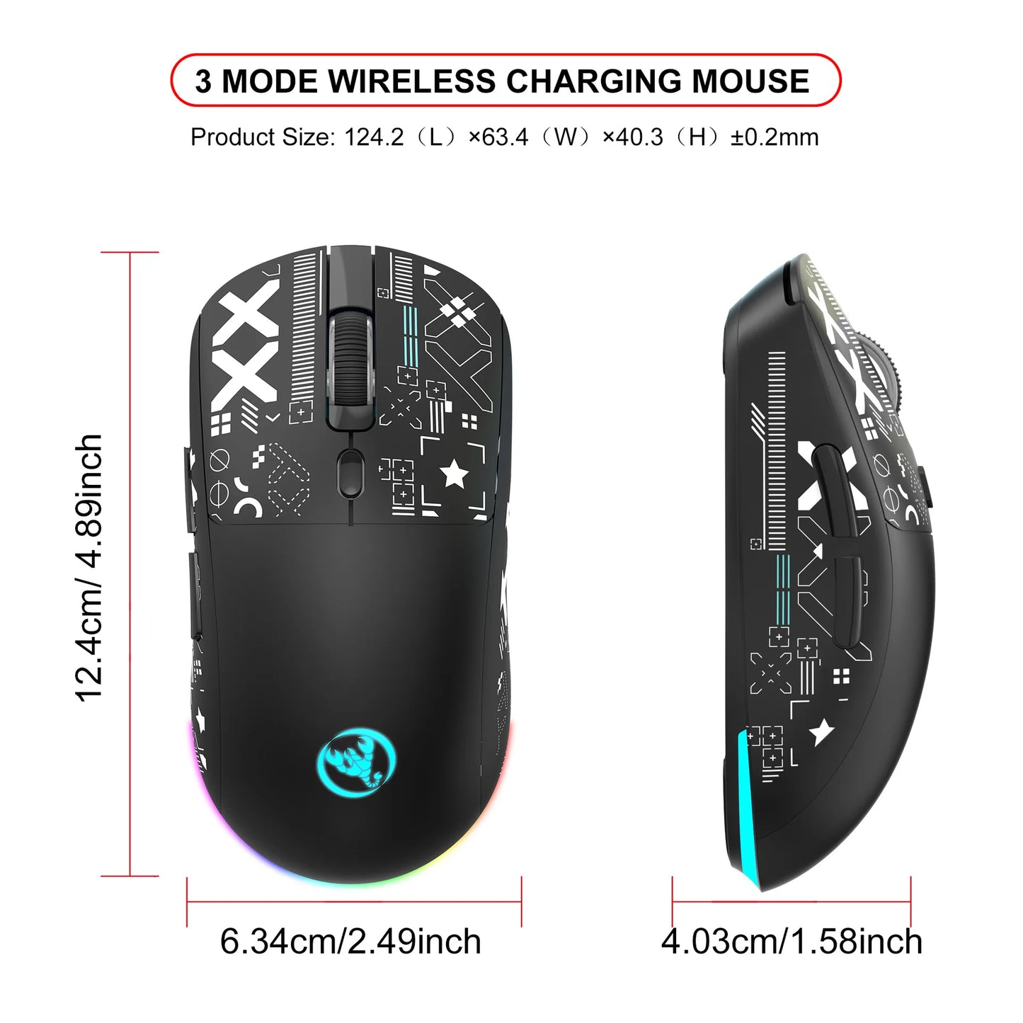 3 Modes Bluetooth Gaming Mouse Rechargeable 2.4G USB Wireless RGB