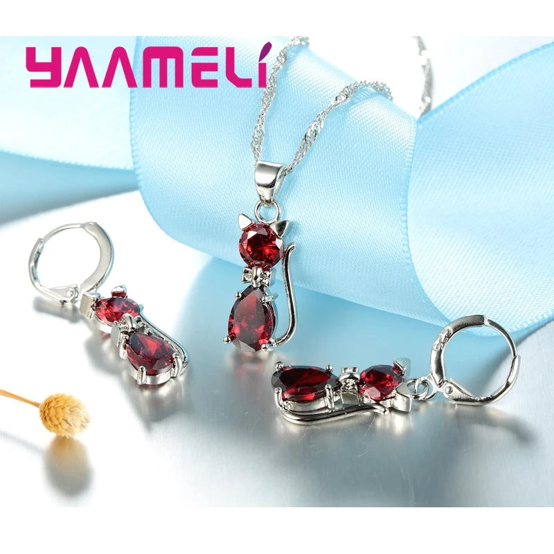 Real 925 Sterling Silver Color Jewelry Sets for Woman Girls Shining
