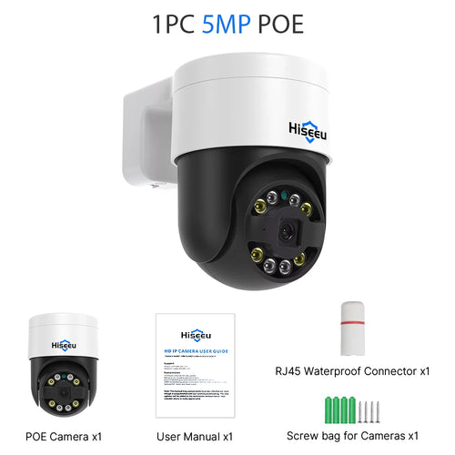 Hiseeu 4K 8MP POE PTZ IP Camera 5X Digital Zoom Face Detection Outdoor