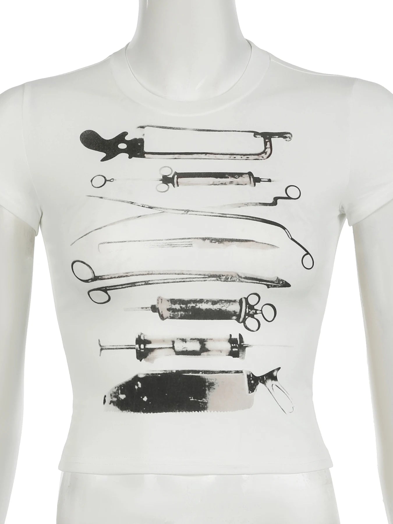 IAMSURE Dark Printed Cropped T Shiirt Gothic Casual Slim O-Neck Short