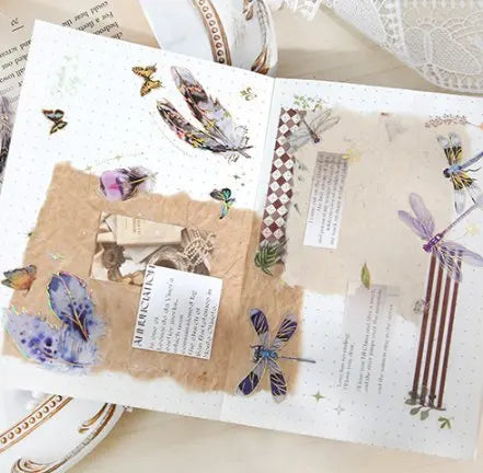 Shimmering 3D Gilding Sticker Set - Dragonfly, Jellyfish & Feather