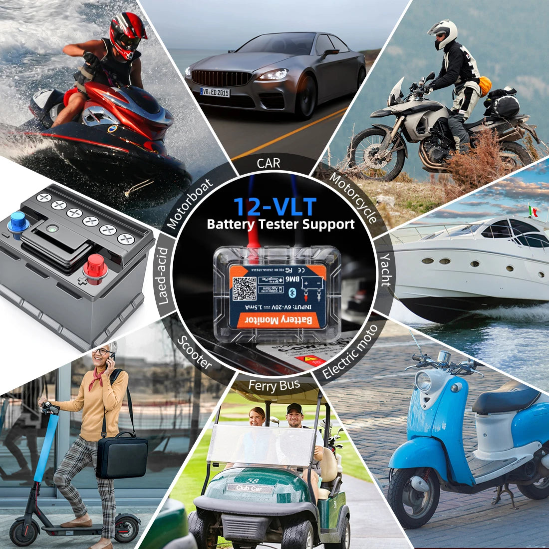 BM6 Battery Tester Monitor 12V Car Battery Indicator with Bluetooth