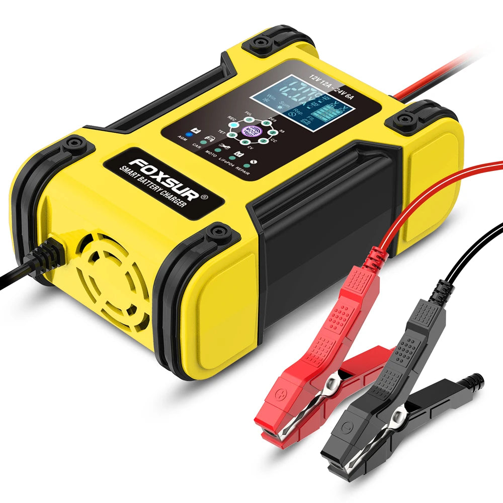 Foxsur Full Automatic Car Battery Charger 12V 12A Digital Display