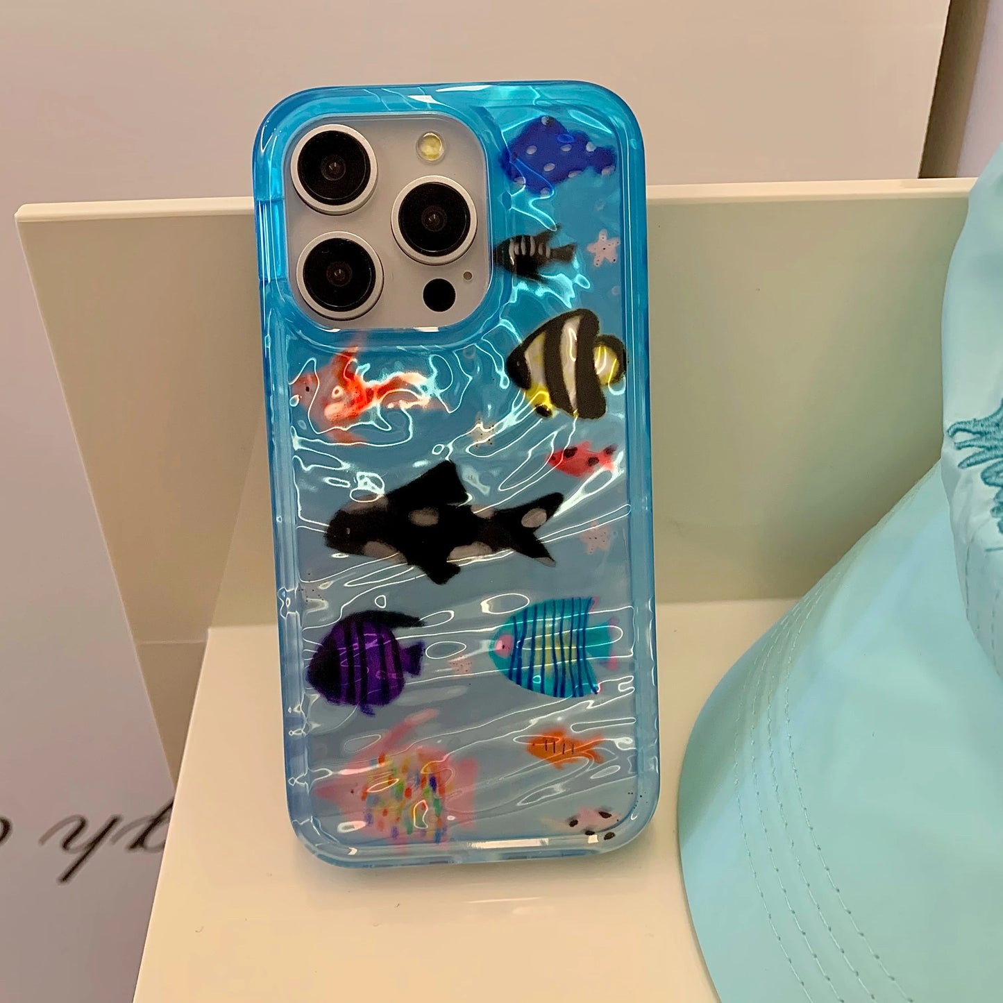 Korean Ins Ripple Texture Aquaria Lovely Fishes Case for iPhone 16 15