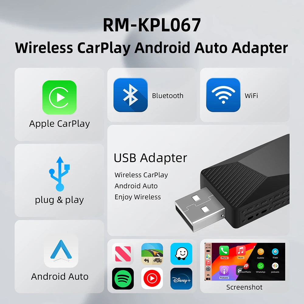 NEW 2in1 Wireless CarPlay Android Auto Wireless Adapter Smart USB