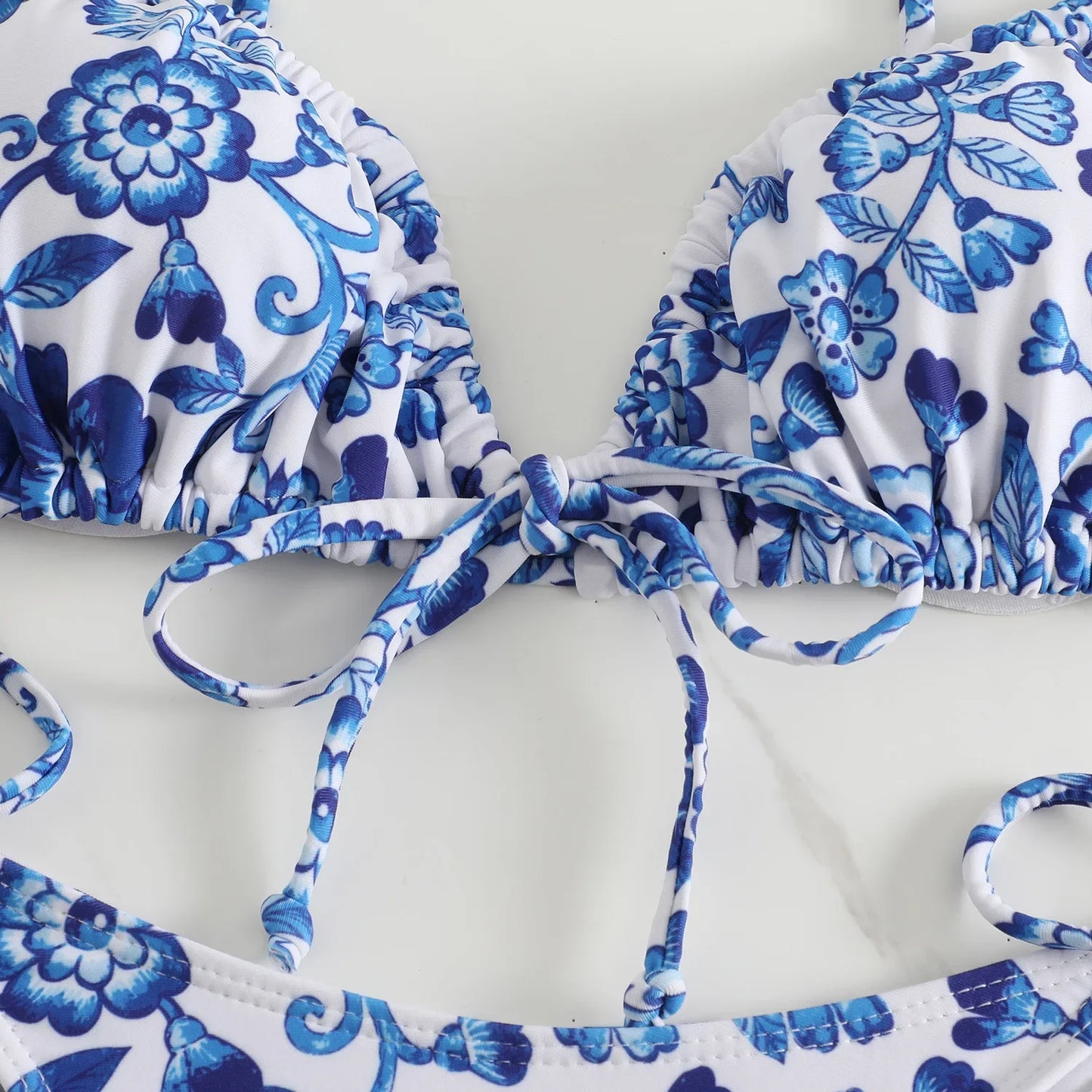 sexy floral print micro bikini blue and white porcelain bikini