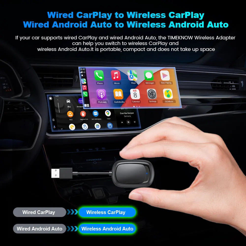 TIMEKNOW 2 in 1 Wireless CarPlay Android Auto Adapter Apple Car play