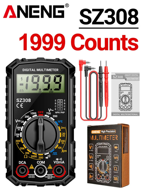 ANENG SZ308 Square Wave Digital Multimeter 1999 Counts HFE Triode