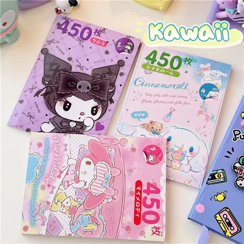 450Pcs Sanrio Kuromi Hello Kitty Sticker Book My Melody Goo Card
