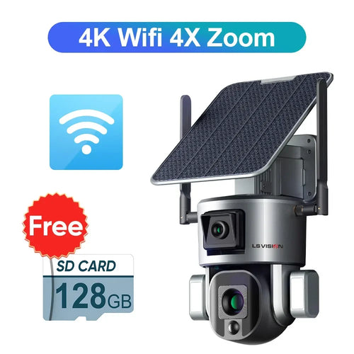 LS VISION 4K 8MP Dual Lens Solar Camera Outdoor 4G/WiFi Dual Screens
