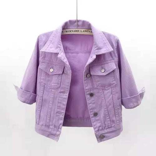 Women Denim Jacket Spring Autumn Short Coat Pink Jean Jackets Casual