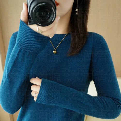Autumn And Winter Cashmere Sweater Women's Crew Neck Pullover Casual