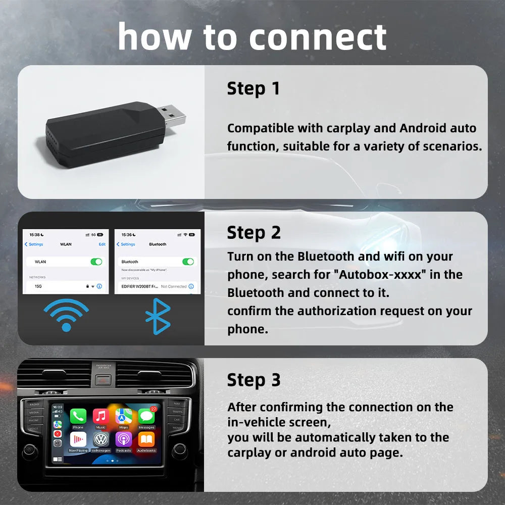Car Mini AI Box for Apple Carplay Android auto Wireless Adapter Car