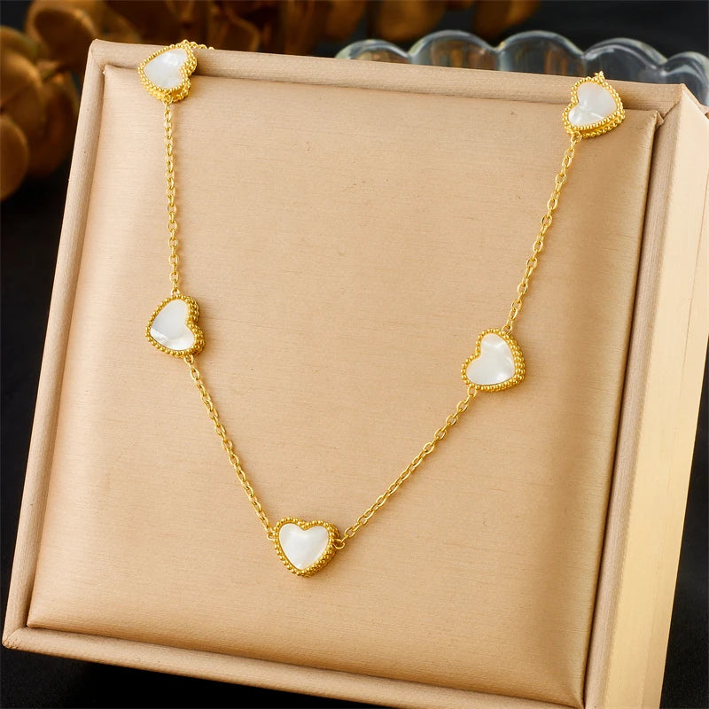 DIEYURO 316L Stainless Steel Simple Elegant White Shell Heart Necklace