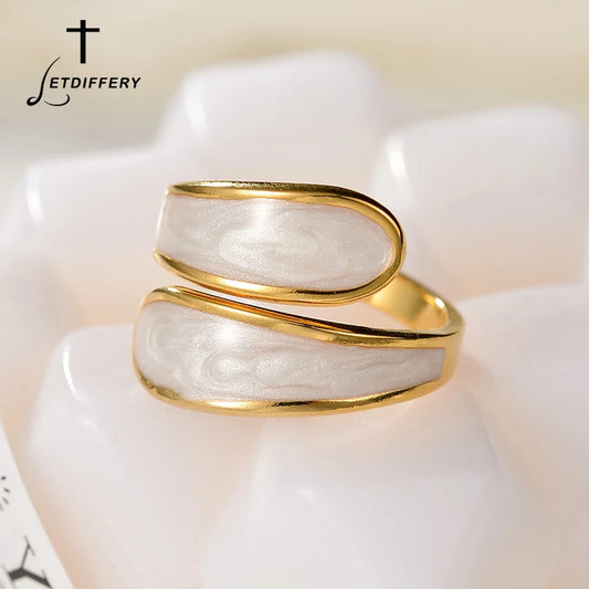 Letdiffery Retro Gold Color Double Oil Drip Open Rings Stainless Steel