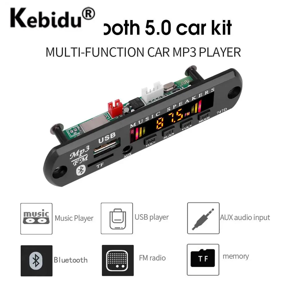 Kebidu Bluetooth 5.0 Car Kit Wireless MP3 Decoder Board Audio 9V-12V