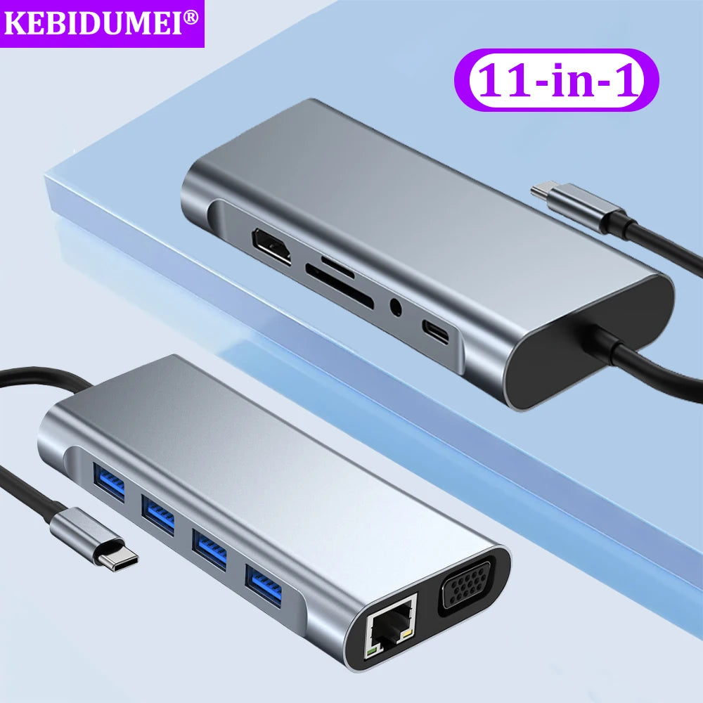 11-in-1 USB C Docking Stations USB C HUB Type C to HDMI Adapter 4K USB