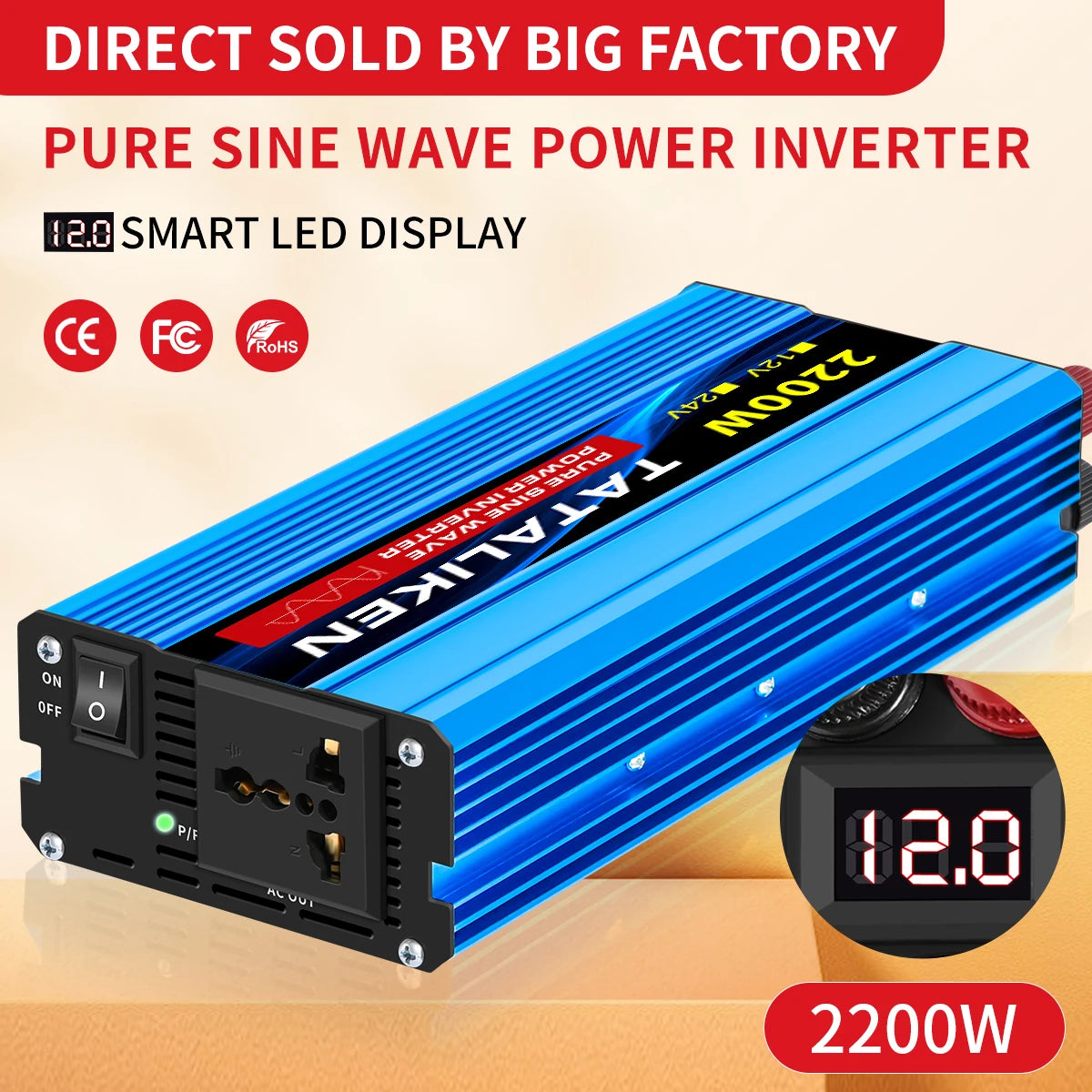 Pure Sine Wave Inverter 1000W-4000W DC 12V/24V to AC 220V 50hz Power