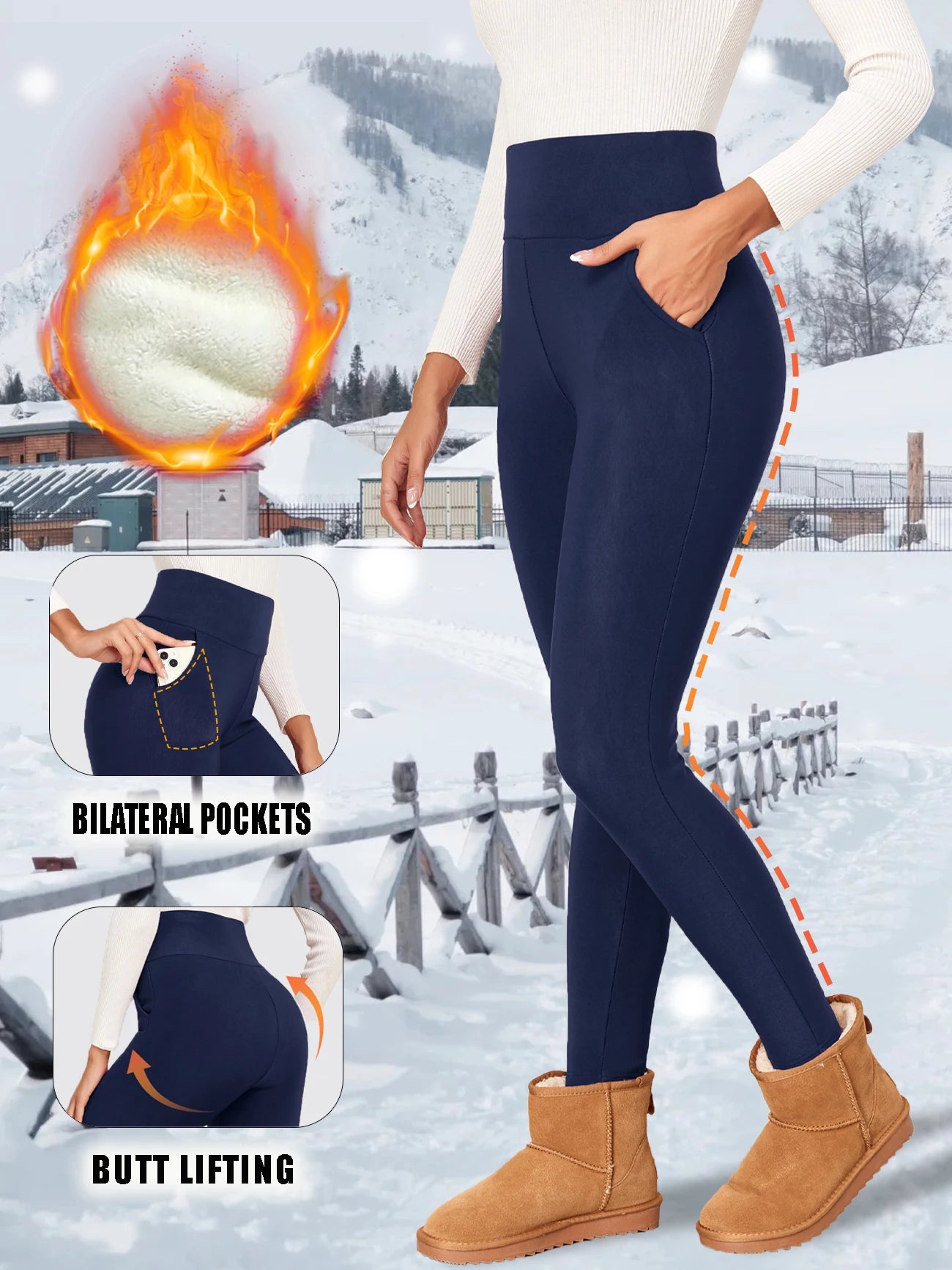 Pockets Thick Winter Warm Leggings Women High Waist Mallas Casual