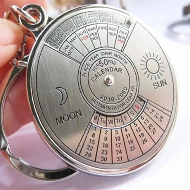 50 Years Perpetual Calendar Keychain Silver Alloy Keyring Key