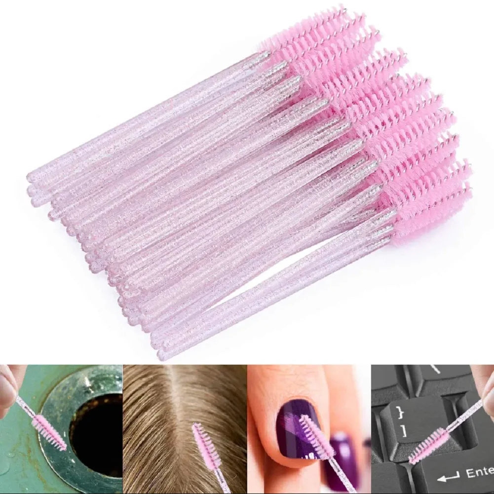 50Pcs Makeup Brushes Disposable Crystal Eyebrow Brush Diamond Handle