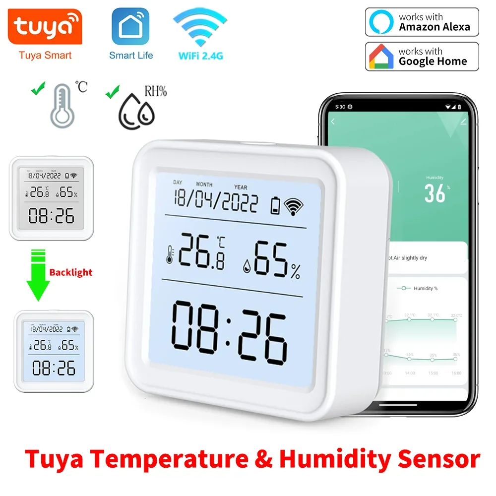 Tuya New WiFi Temperature Humidity Sensor Smart Life Backlight