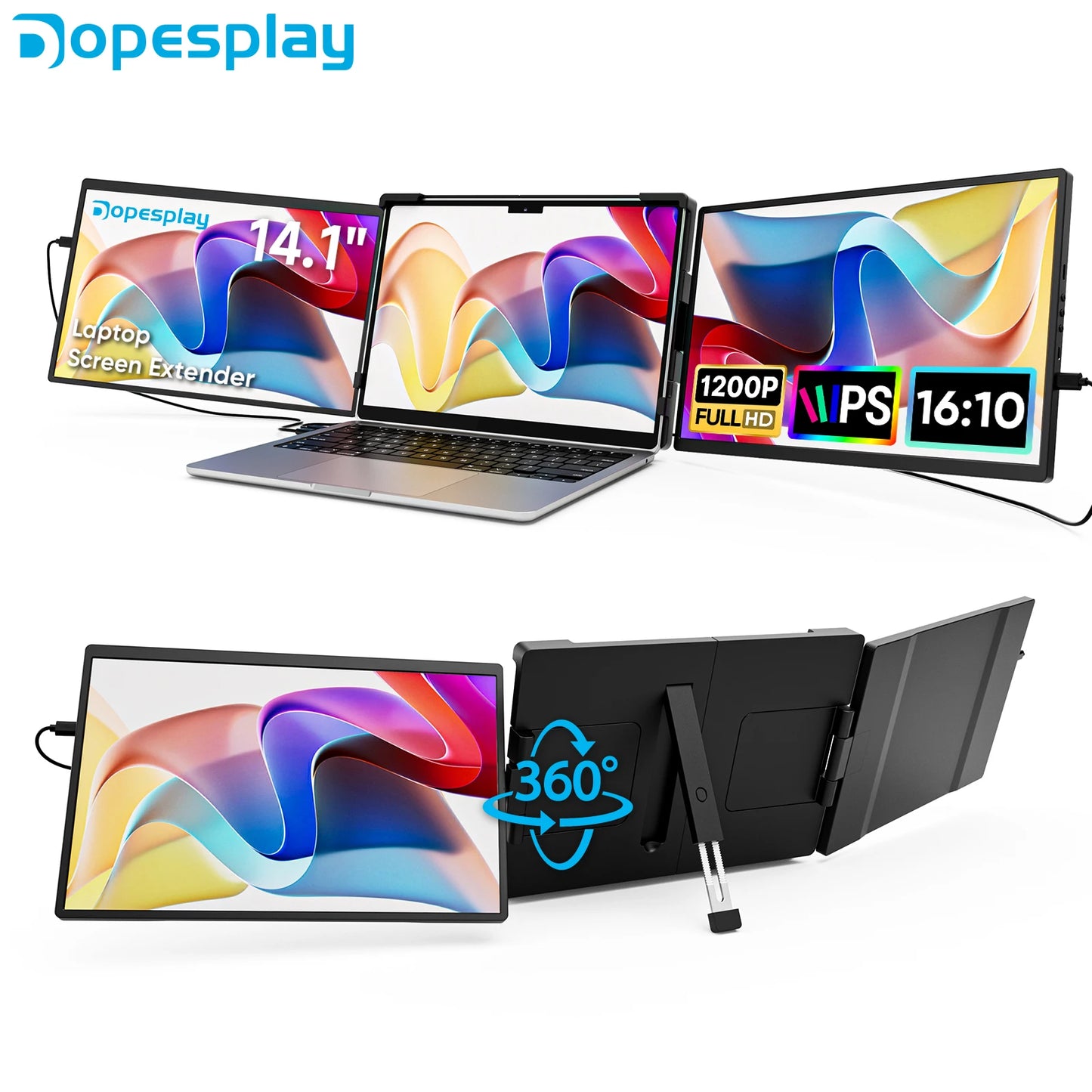 Dopesplay 14.1inch Laptops Screen Extender Triple Dual FHD 1200P IPS