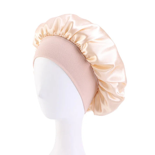 New Women's Satin Solid Wide-brimmed Sleeping Hat Unisex Head Wrap