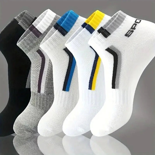5 Pairs Men Short Socks With Fashionable Versatile Stripes That Absorb
