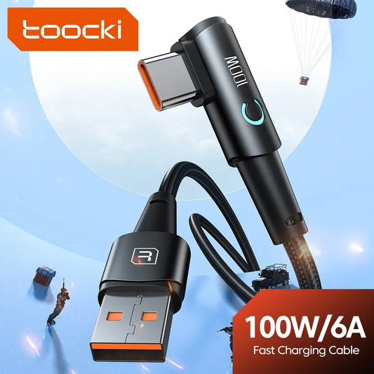 Toocki 6A USB C Cable 90 Degree For OPPO 100W Fast Charging Cord For