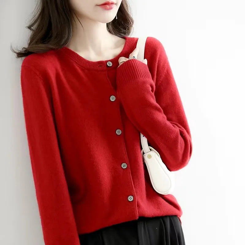 Women Cardigans Sweater O-neck Spring Autumn Knitted Cashmere