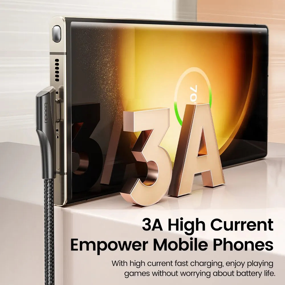 Toocki 3A USB Cable Quick Charge 3.0 Fast Charging Cable Type C 90